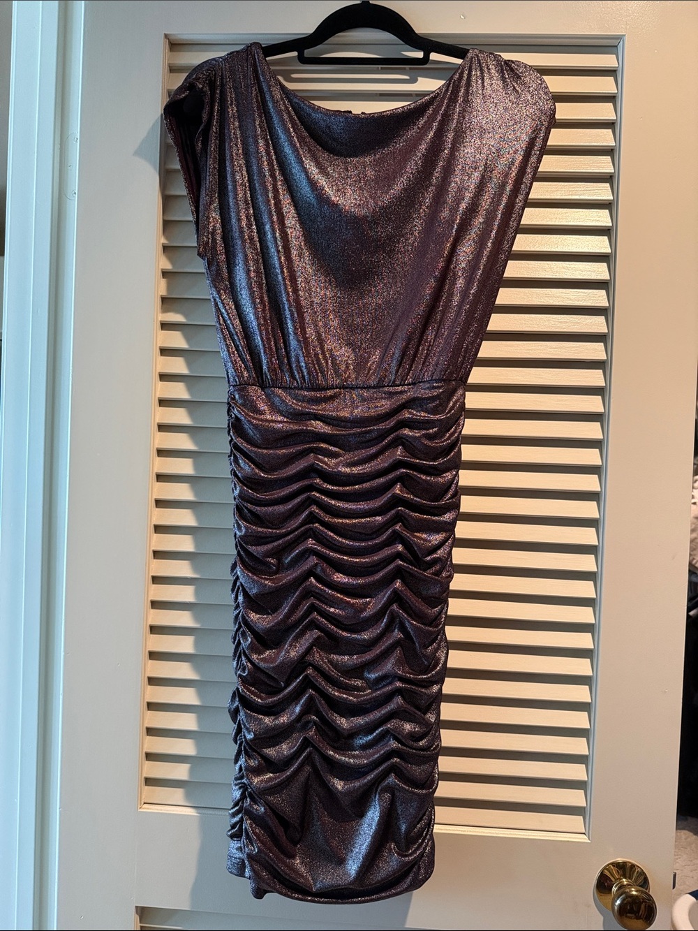 Alice + Olivia Metallic Plum Ruched Midi Dress